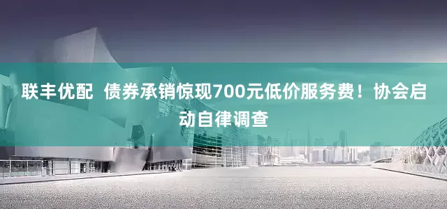 联丰优配  债券承销惊现700元低价服务费！协会启动自律调查